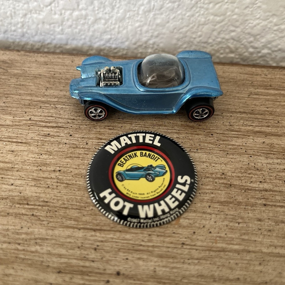1968 Hot Wheels Redline Beatnik Bandit Light Blue Vintage Original + Button
